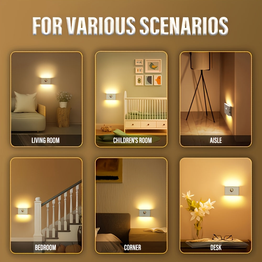 Set of 4 Golden LED Motion Sensor Wall Lights – USB Rechargeable, Matte Finish