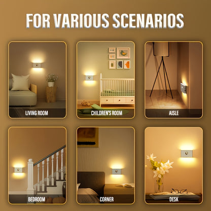 Set of 4 Golden LED Motion Sensor Wall Lights – USB Rechargeable, Matte Finish
