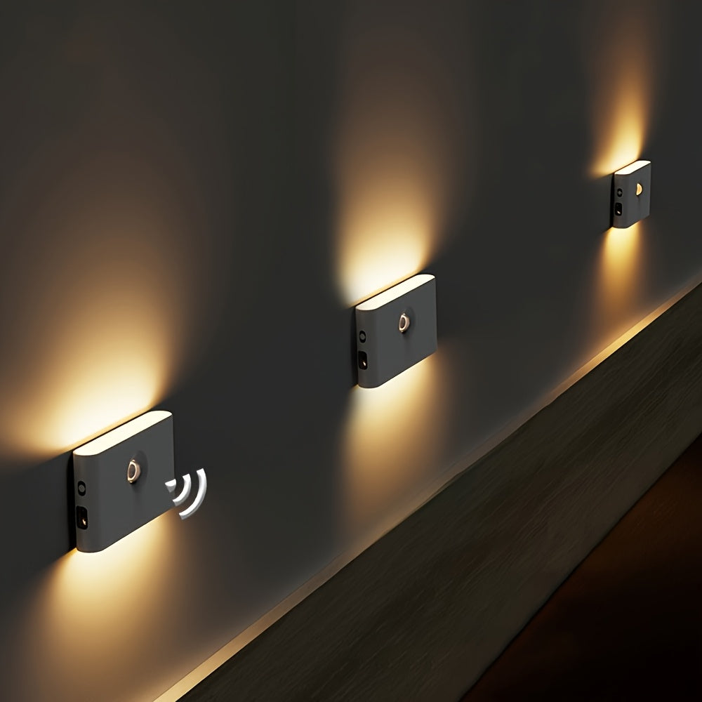 Set of 4 Golden LED Motion Sensor Wall Lights – USB Rechargeable, Matte Finish