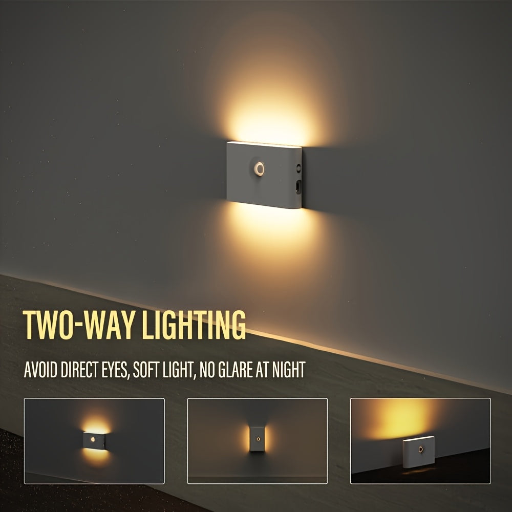 Set of 4 Golden LED Motion Sensor Wall Lights – USB Rechargeable, Matte Finish