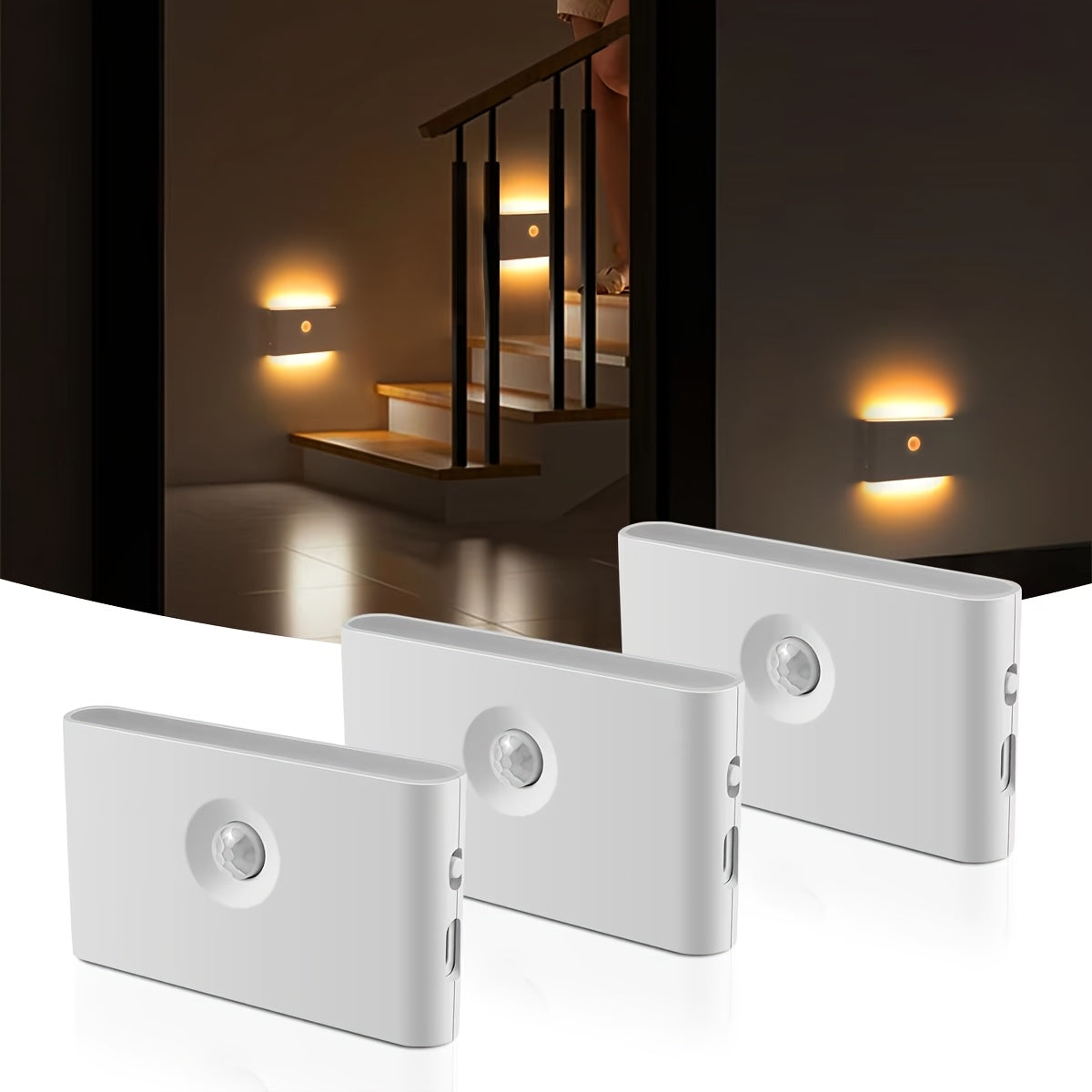 Set of 4 Golden LED Motion Sensor Wall Lights – USB Rechargeable, Matte Finish