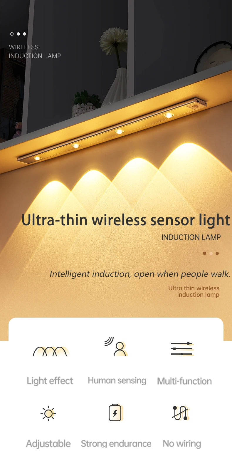 Luminous Motion Sensor Light – Sleek USB Rechargeable Design for Modern Interiors