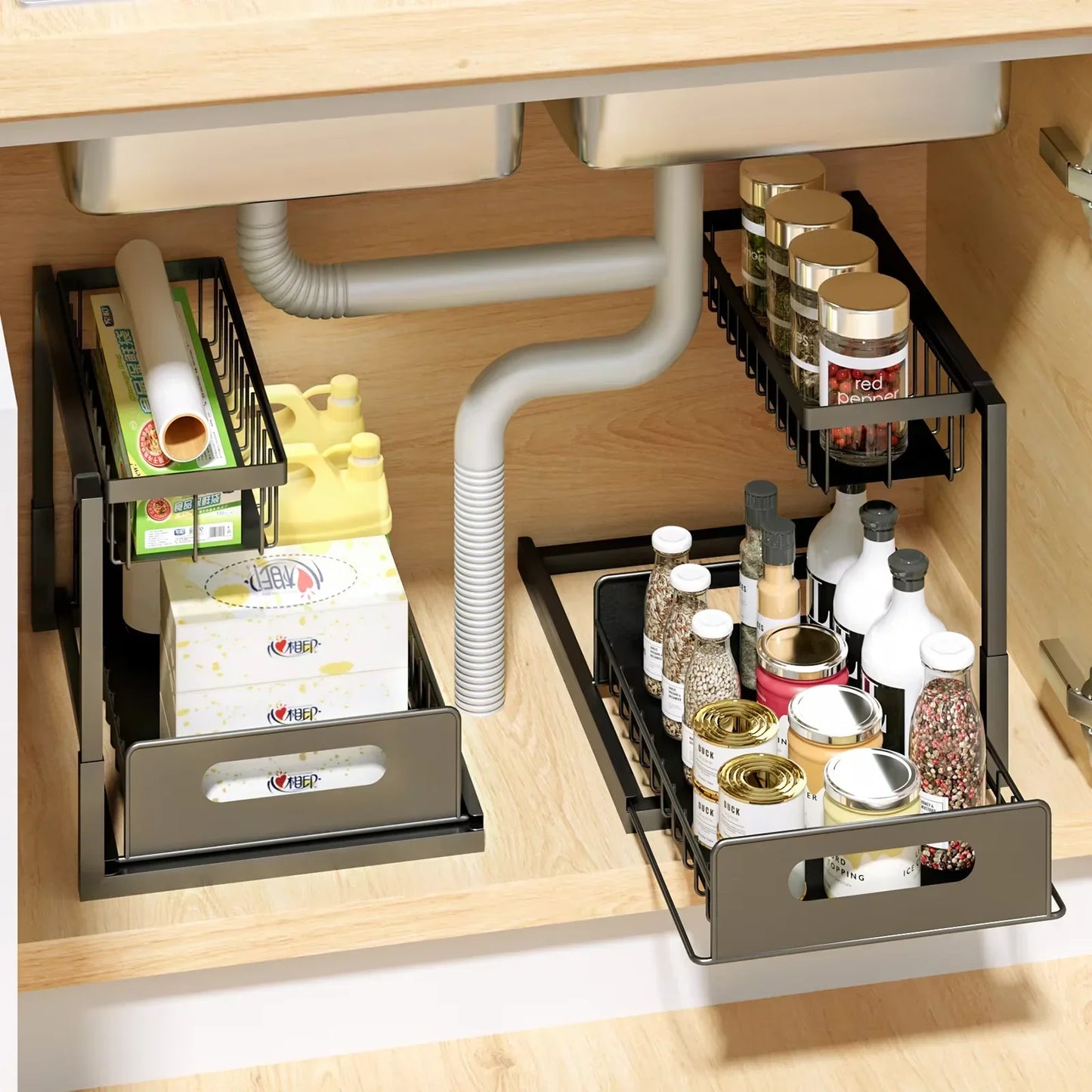 Premium Under Sink Organizer – Sliding Storage Shelf (2 Pack)
